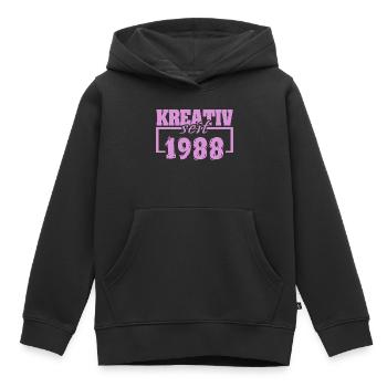 Création 1988 - Sweat Premium à capuche enfant bio - noir - Devant - AI Model Kid Male (0cm)