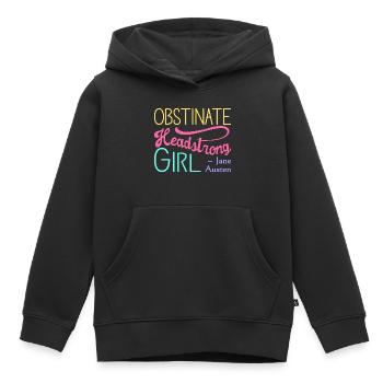 Citation de l’Orgueil et des Préjugés II - Couleurs vives - Sweat Premium à capuche enfant bio - noir - Devant - AI Model Kid Male (0cm)