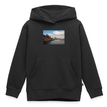 Salle historique des ventes aux enchères de poissons à Hambourg - Sweat Premium à capuche enfant bio - noir - Devant - AI Model Kid Male (0cm)