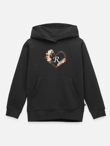 Blumiger goldener Herzbuchstabe - Kinder Premium Organic Hoodie - Schwarz