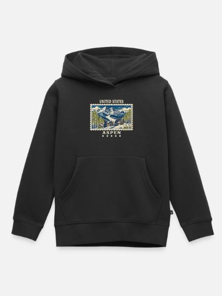USA Aspen Vintage Travel Mark - Kids Premium Organic Hoodie - black