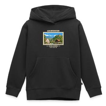 Liechtenstein Schellenberg Vintage Reisemarke - Kinder Premium Organic Hoodie - Schwarz - Vorne - AI Model Kid Male (0cm)