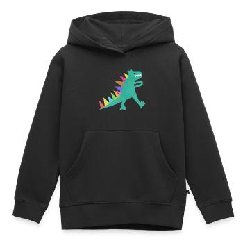 Mignon Vert T Rex Dinosaure - Sweat Premium à capuche enfant bio - noir - Devant - AI Model Kid Male (0cm)