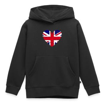 Flag Heart British Flag - Kids Premium Organic Hoodie - black - Front - AI Model Kid Male (0cm)