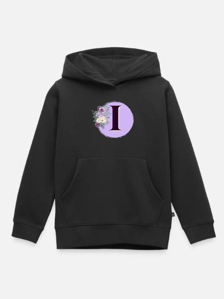 Buchstabe I Blumenkrone - Kinder Premium Organic Hoodie - Schwarz