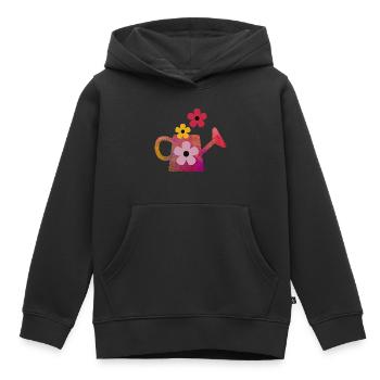 Arrosoir rouge avec des fleurs - Sweat Premium à capuche enfant bio - noir - Devant - AI Model Kid Male (0cm)