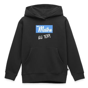MAÎTRE. MAITRE. MERCI. MERCI MAÎTRE - Sweat Premium à capuche enfant bio - noir - Devant - AI Model Kid Male (0cm)
