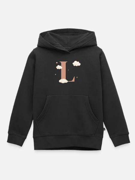 Buchstabe l bewölkt Sterne - Kinder Premium Organic Hoodie - Schwarz