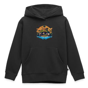 Karibische Insel mit Palmen und Elefanten, surreal - Kinder Premium Organic Hoodie - Schwarz - Vorne - AI Model Kid Male (0cm)