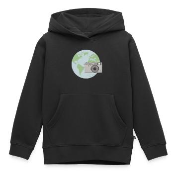 Weltkugel mit Kamera - Kinder Premium Organic Hoodie - Schwarz - Vorne - AI Model Kid Male (0cm)