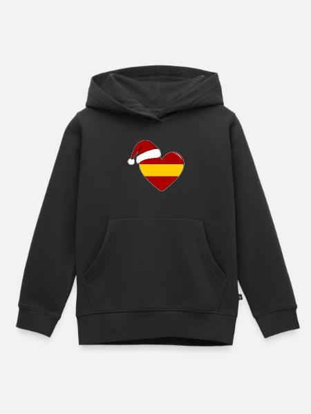 Spanien Flagge Weihnachten Herz - Kinder Premium Organic Hoodie - Schwarz