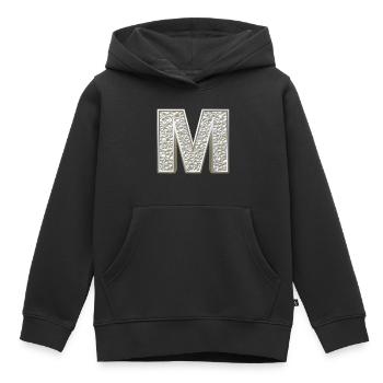 M, lettre, lettre M, initiale, initiale M, monogramme, - Sweat Premium à capuche enfant bio - noir - Devant - AI Model Kid Male (0cm)