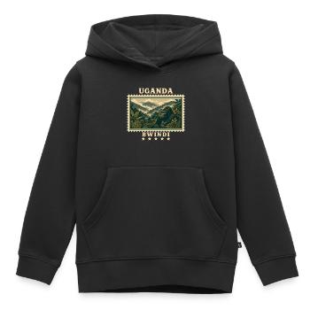 Marque de voyage vintage Uganda Bwindi - Sweat Premium à capuche enfant bio - noir - Devant - AI Model Kid Male (0cm)