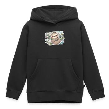 Niedliches Faultier auf Ast mit Blumen - Kinder Premium Organic Hoodie - Schwarz - Vorne - AI Model Kid Male (0cm)