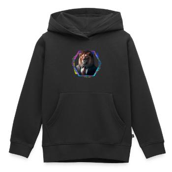 Lion en costume - Sweat Premium à capuche enfant bio - noir - Devant - AI Model Kid Male (0cm)