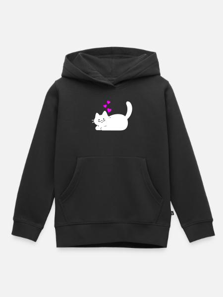 Liegende Katze mit Herzen Weiß - Kinder Premium Organic Hoodie - Schwarz