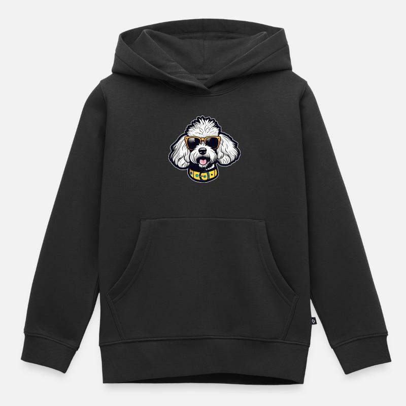Caniche cool avec des lunettes de soleil - Sweat Premium à capuche enfant bio - noir
