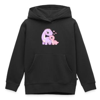 Süße Mama & Baby Dino mit Herz - Kinder Premium Organic Hoodie - Schwarz - Vorne - AI Model Kid Male (0cm)