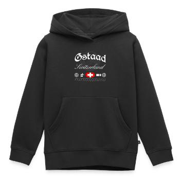 Souvenir de voyage streetwear de Gstaad en Suisse - Sweat Premium à capuche enfant bio - noir - Devant - AI Model Kid Male (0cm)