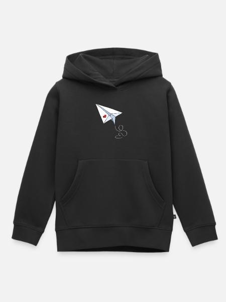 Paper Airplane With Heart - Love - Travel - Flying - Kids Premium Organic Hoodie - black