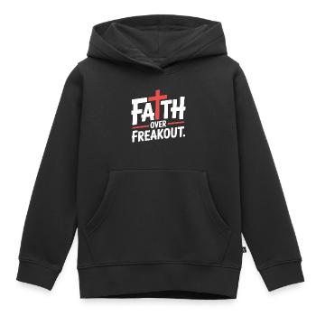 La foi sur la panique La foi en Jésus - Sweat Premium à capuche enfant bio - noir - Devant - AI Model Kid Male (0cm)