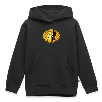 Un pèlerin sur un chemin de pèlerinage avec des pétoncles - Sweat Premium à capuche enfant bio - noir - Devant - AI Model Kid Male (0cm)