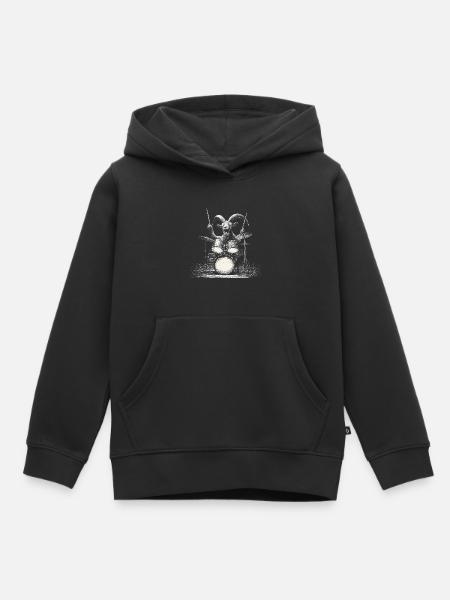 Capricorne jouant des tambours cadeau pour musicien - Sweat Premium à capuche enfant bio - noir