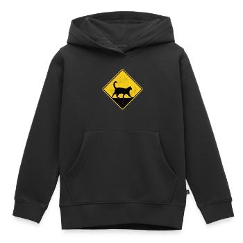 Chat panneau de signalisation jaune - Sweat Premium à capuche enfant bio - noir - Devant - AI Model Kid Male (0cm)