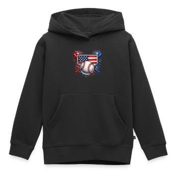 Baseball Américain USA Drapeau Vintage - Sweat Premium à capuche enfant bio - noir - Devant - AI Model Kid Male (0cm)