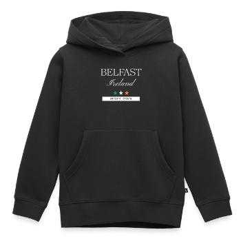 Belfast Irland Souvenir – Reise Koordinaten - Kinder Premium Organic Hoodie - Schwarz - Vorne - AI Model Kid Male (0cm)