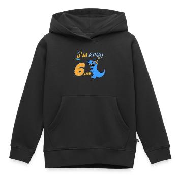 Anniversaire Garçon Six ans Dinosaure J'ai 6 Ans - Sweat Premium à capuche enfant bio - noir - Devant - AI Model Kid Male (0cm)