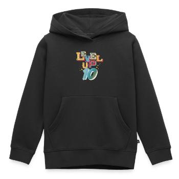 Level Up 10 ans anniversaire Gamer Gaming - Sweat Premium à capuche enfant bio - noir - Devant - AI Model Kid Male (0cm)