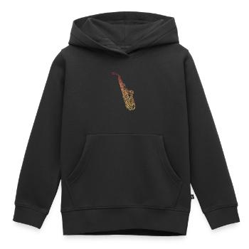 Saxophone ténor - Sweat Premium à capuche enfant bio - noir - Devant - AI Model Kid Male (0cm)