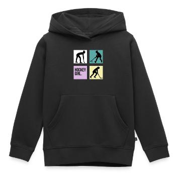 hockey retro meisje 7m hockeyspeler - Kinder Premium hoodie biologisch - zwart - Voor - AI Model Kid Male (0cm)