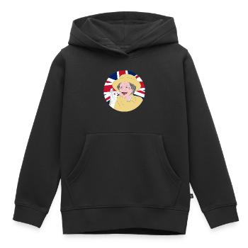 Queen Elizabeth II with British flag - Kids Premium Organic Hoodie - black - Front - AI Model Kid Male (0cm)