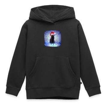 Chat enveloppé dans des lumières de Noël - Sweat Premium à capuche enfant bio - noir - Devant - AI Model Kid Male (0cm)