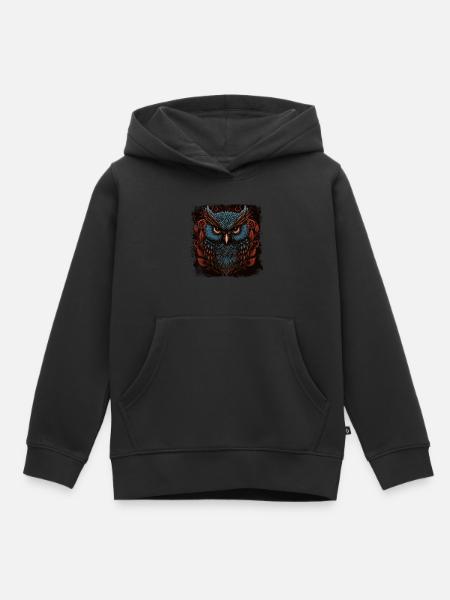 Kunstvolle Eule - Kinder Premium Organic Hoodie - Schwarz