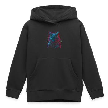 Neon Punk Hacker Katze - Kinder Premium Organic Hoodie - Schwarz - Vorne - AI Model Kid Male (0cm)