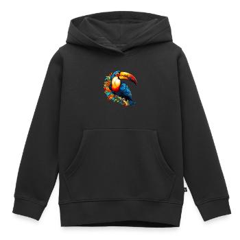 Toucan sur feuilles panachées - Sweat Premium à capuche enfant bio - noir - Devant - AI Model Kid Male (0cm)