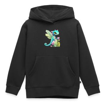 Kawaii Dragon Cartoon sur Fleur Rose - Sweat Premium à capuche enfant bio - noir - Devant - AI Model Kid Male (0cm)