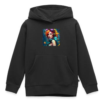 Cooles Cyberpunk Girl mit Kopfhörer und Fische - Kinder Premium Organic Hoodie - Schwarz - Vorne - AI Model Kid Male (0cm)