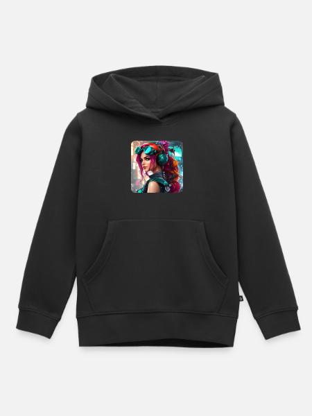 Cooles Cyberpunk Girl mit Kopfhörer - Kinder Premium Organic Hoodie - Schwarz
