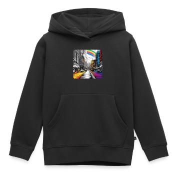 La vie citadine avec un arc-en-ciel - Sweat Premium à capuche enfant bio - noir - Devant - AI Model Kid Male (0cm)