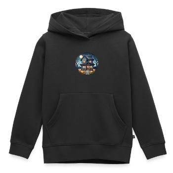Halloween Spukhaus bei Vollmond und Kürbisse - Kinder Premium Organic Hoodie - Schwarz - Vorne - AI Model Kid Male (0cm)