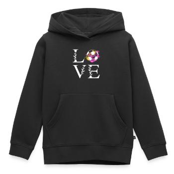 Fußball Mädchen LOVE Herzschlag Fußballerin - Kinder Premium Organic Hoodie - Schwarz - Vorne - AI Model Kid Male (0cm)