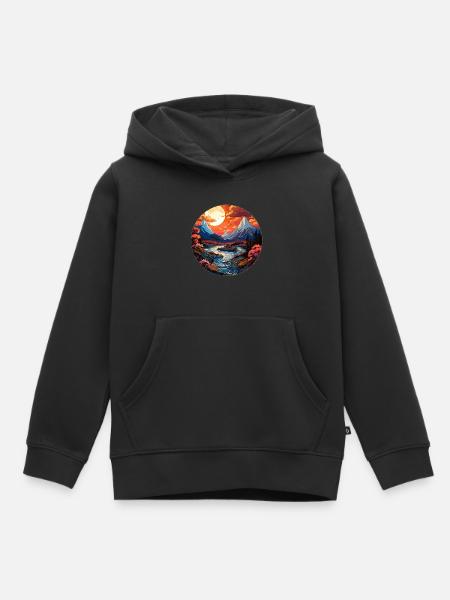 Paisaje - Ilustración - Sudadera Premium con capucha infantil orgánica - negro