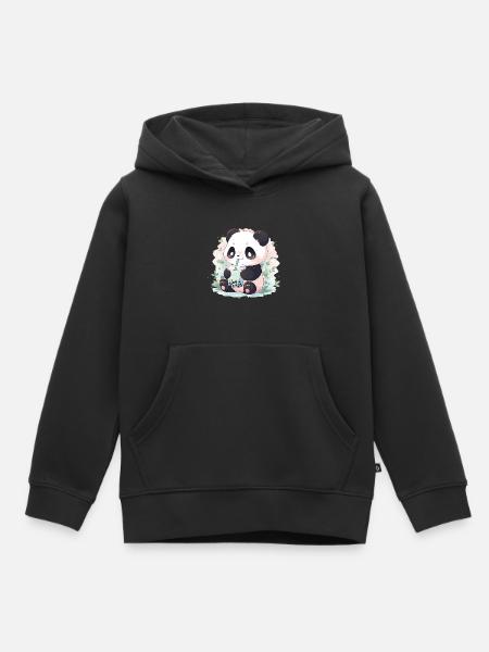 Kawaii panda bubble tea boba tea - Kids Premium Organic Hoodie - black