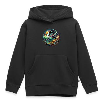 Psychedelic Spin MTB - Kids Premium Organic Hoodie - black - Front - AI Model Kid Male (0cm)
