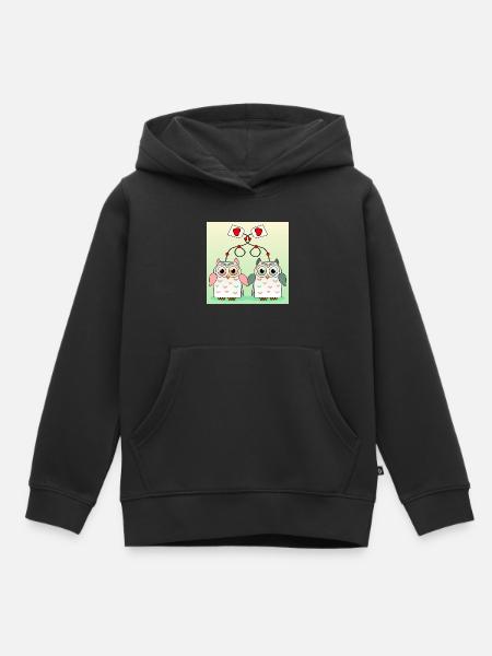 Eulen Tee - Kinder Premium Organic Hoodie - Schwarz
