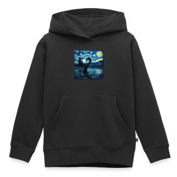 Monstre du Loch Ness, Nessie, Van Gogh, Nuit étoilée - Sweat Premium à capuche enfant bio - noir - Devant - AI Model Kid Male (0cm)
